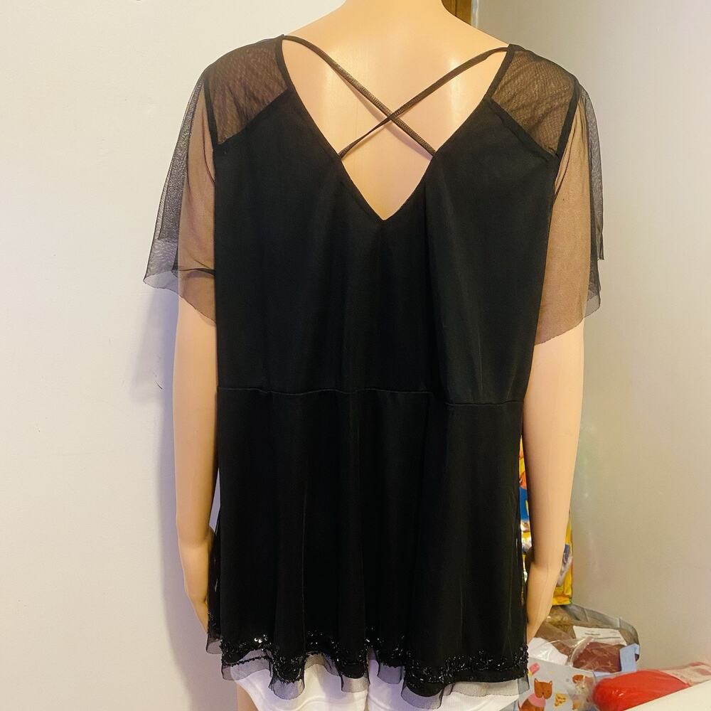 Torrid Women 1X Black Mesh OverLay Sequins ShortSleeve Blouse Coquette DarkFairy - Picture 7 of 9